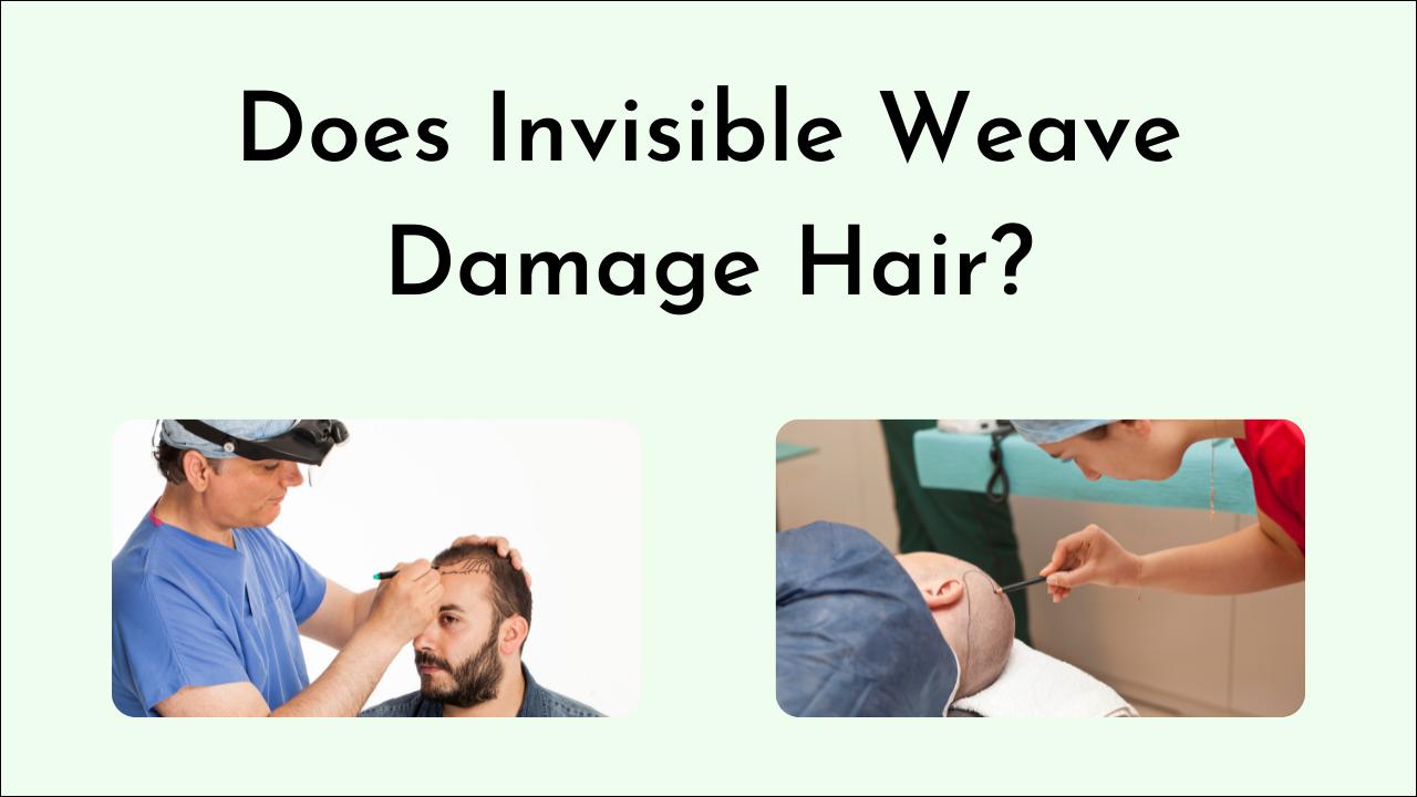image talking about does invisible weave damage hair, with two people showing hair transplant